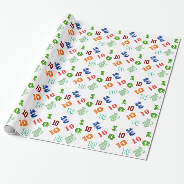 Kids 10th birthday personalise age wrapping paper (Unrolled)