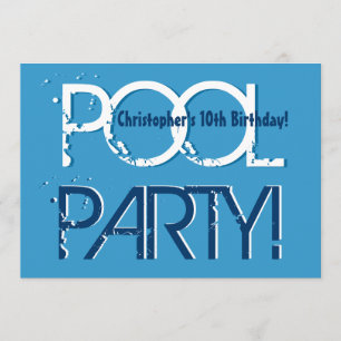Kid's 10th Birthday Pool Party Blue White Template