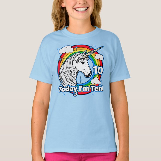 Kid's 10th Birthday Rainbow Unicorn Today I'm Ten T-Shirt (Front)