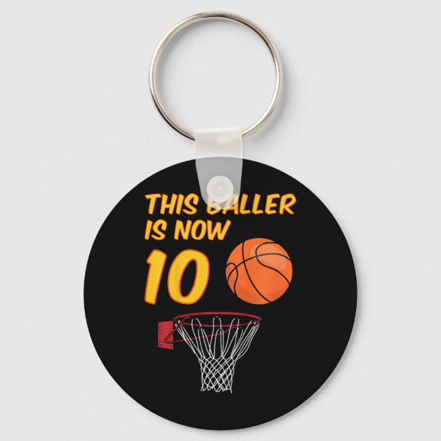 Kids 10th Birthday Sketll Hoop 10 Year Old Boy  Key Ring (Front)