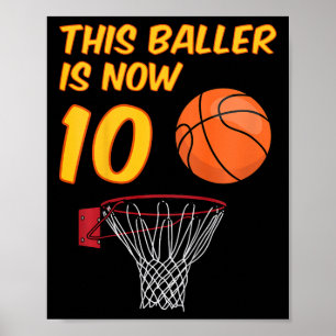 Kids 10th Birthday Sketll Hoop 10 Year Old Boy  Poster