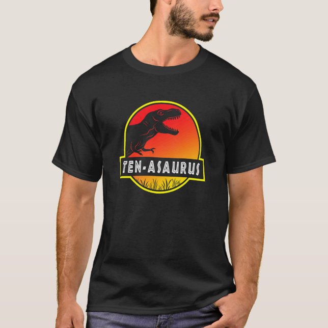 Kids 10th Birthday Ten Asaurus Dinosaur B Day T-Shirt (Front)