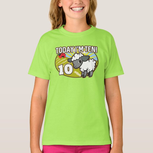 Kid's 10th Birthday Today I'm Ten! Cute Lamb T-Shirt (Front)