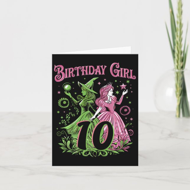 Kids 10th Birthday Witch Pink And Green 10 Year Ol Card (Front)