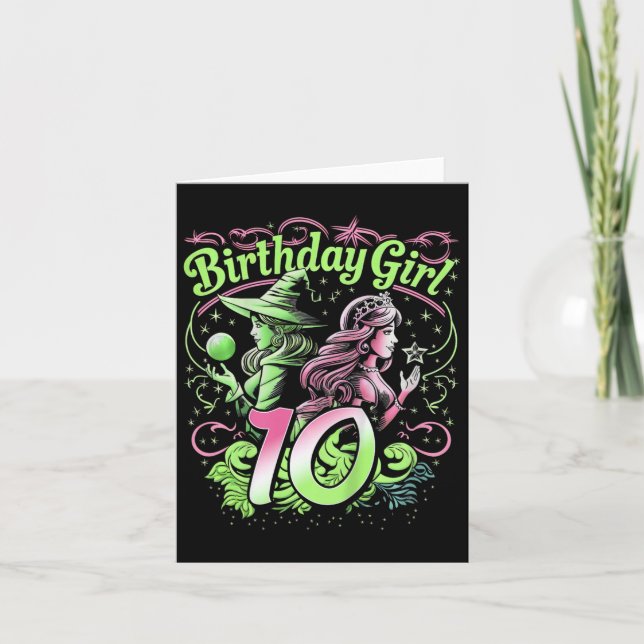 Kids 10th Birthday Witch Pink And Green 10 Year Ol Card (Front)