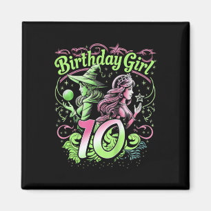 Kids 10th Birthday Witch Pink And Green 10 Year Ol Magnet