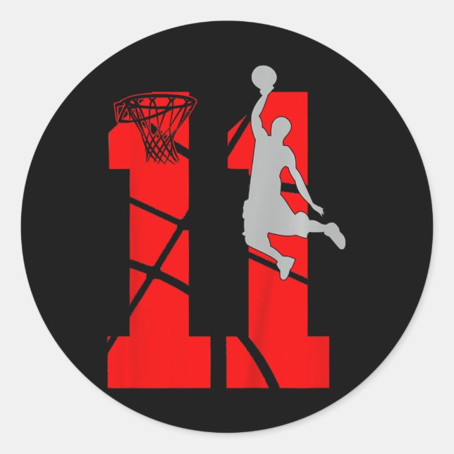 Kids 11 Year Old 11th Basketball Birthday PartyThe Classic Round Sticker (Front)