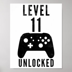 Kids 11 Year Old Birthday Gamer Level 11 Unlocked  Poster