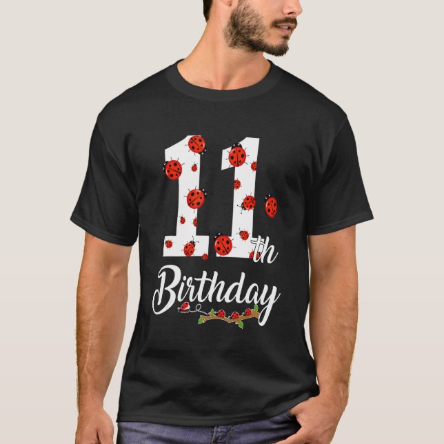 Kids 11th Birthday 11 Years Old Ladybugs Family Ma T-Shirt (Front)