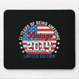 Kids 11th Birthday Boy American Flag Vintage 2014 Mouse Pad