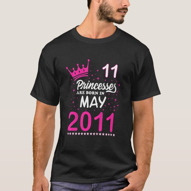 Kids 11th Birthday Pink Princesses Are Born In May T-Shirt (Front)