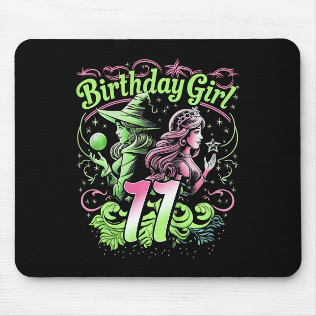 Kids 11th Birthday Witch Pink And Green 11 Year Ol Mouse Pad (Front)