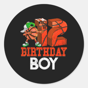 Kids 12 Year Old Bysketbyll Dabbing 12th Birthday  Classic Round Sticker