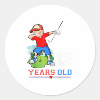 Kids 12th Birthday Golf  Boys Dab Dance Golfing G Classic Round Sticker