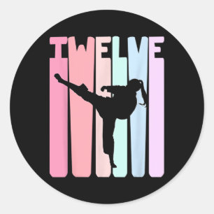 Kids 12th Birthday Retro Taekwondo Karate Girls 12 Classic Round Sticker