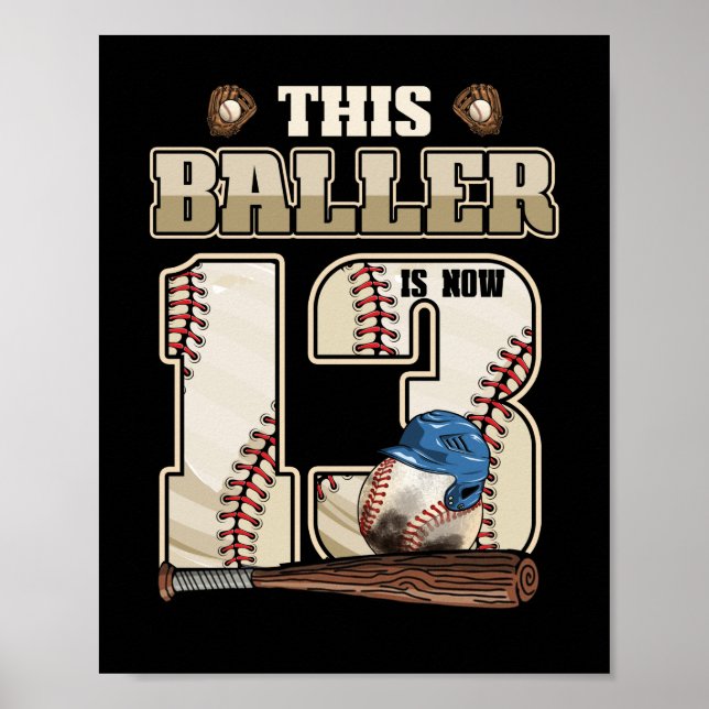 Kids 13th Birthday Baseball Boy Thirteen Year Old Poster (Front)
