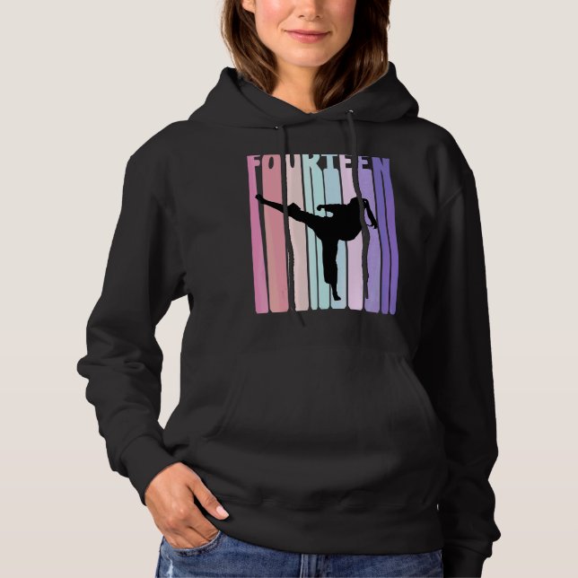 Kids 14th Birthday Retro Taekwondo Karate Girls 14 Hoodie (Front)