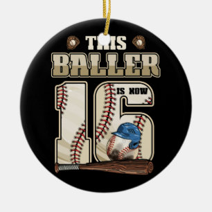 Kids 16th Birthday Baseball Boy Sixteen Year Old Ceramic Tree Decoration
