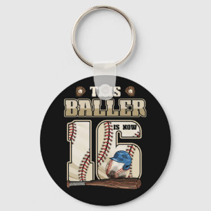 Kids 16th Birthday Baseball Boy Sixteen Year Old Key Ring