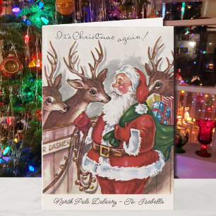 Kids 1940's Christmas Card Santa Personalise Name