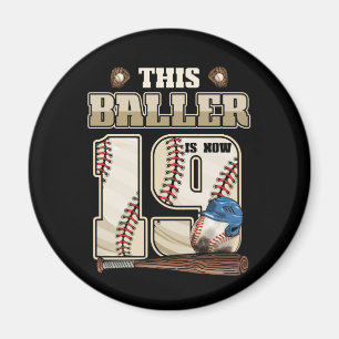 Kids 19th Birthday Baseball Boy Nineteen Year Old Magnet