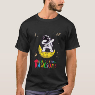 Kids 1 Year Of Being Awesome Dabbing Astronaut 1St T-Shirt