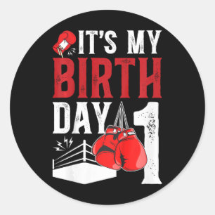 Kids 1st Birthday Boxing Boy 1 Year Old Boxer Bday Classic Round Sticker