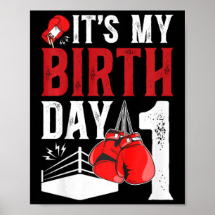 Kids 1st Birthday Boxing Boy 1 Year Old Boxer Bday Poster