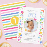 Kids 1st Birthday Cute Rainbow Photo Hearts Yellow Invitation<br><div class="desc">Celebrate the magic of turning one with these cute and colourful party invitations! A fun design personalised with your child's photo and lots of rainbows, hearts and stars. All the text can be customised, so you can include the information you want. The all-important birthday age is repeated throughout the pattern...</div>
