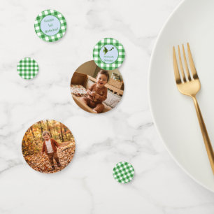 Kids 1st Birthday Photo Green Gingham Fish Confetti