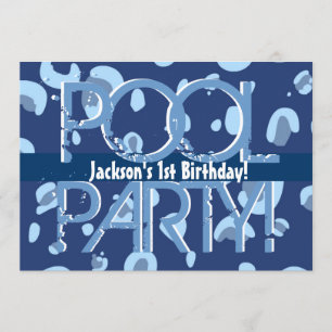 Kid's 1st Birthday Pool Party Blue White Template