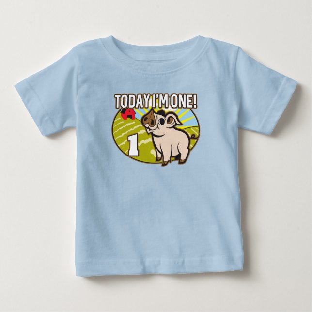 Kid's 1st Birthday Today I'm One! Cute Pig Baby T-Shirt (Front)