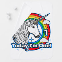 Kid's 1st Birthday Unicorn Rainbow Today I'm One