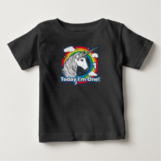 Kid's 1st Birthday Unicorn Rainbow Today I'm One Baby T-Shirt