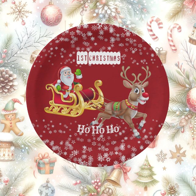 Kid's 1st Christmas Santa Reindeer Sleigh Ho-Ho-Ho Paper Plate (Kid's 1st Christmas Santa Reindeer Sleigh Ho-Ho-Ho Paper Plates)