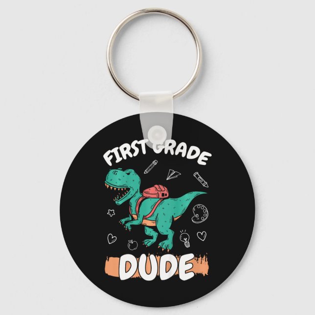 Kids 1st Grade Back To School First Grade Dude Boy Key Ring (Front)