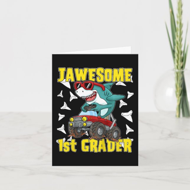 Kids 1st Grade Monster Truck Dinosaur Megalodon Sh Card (Front)