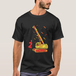 Kids 2 Birthday Excavator And Crane 2 Year Old Boy T-Shirt