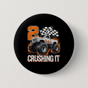 Kids 2 Crushing It Monster Truck Cool 2nd Birthday 6 Cm Round Badge