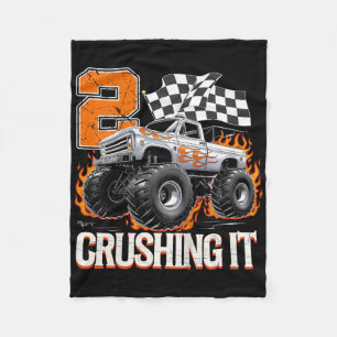 Kids 2 Crushing It Monster Truck Cool 2nd Birthday Fleece Blanket