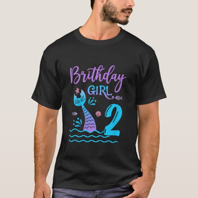 Kids 2 Year Old Mermaid tail 2nd Birthday Girl Dau T-Shirt (Front)