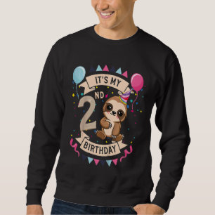 Kids 2 Year Old Sloth Girl 2nd Birthday Party Cute Sweatshirt