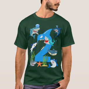 Kids 2 Years Old Shark OceanTheme Party 2nd Birthd T-Shirt
