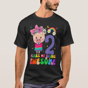 Kids 2 Years Old Teens 2nd Birthday Boys Girls Awe T-Shirt