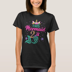 Kids 2nd Birthday Girl Unicorn Mermaid Tail 2 Year T-Shirt