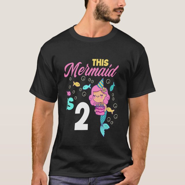 Kids 2nd Birthday Girls Mermaid 2 Years Mermaids B T-Shirt (Front)