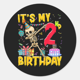 Kids 2nd Birthday Party Halloween Skeleton Classic Round Sticker