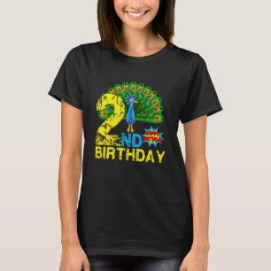 Kids 2nd Birthday Peacock 2 Year Old Bird Lovers T-Shirt