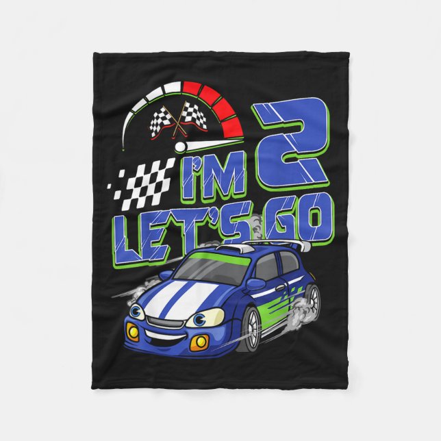 Kids 2nd Birthday Racing Car 2 Year Old Boys Party Fleece Blanket (Front)