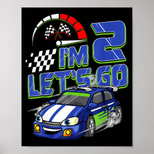 Kids 2nd Birthday Racing Car 2 Year Old Boys Party Poster